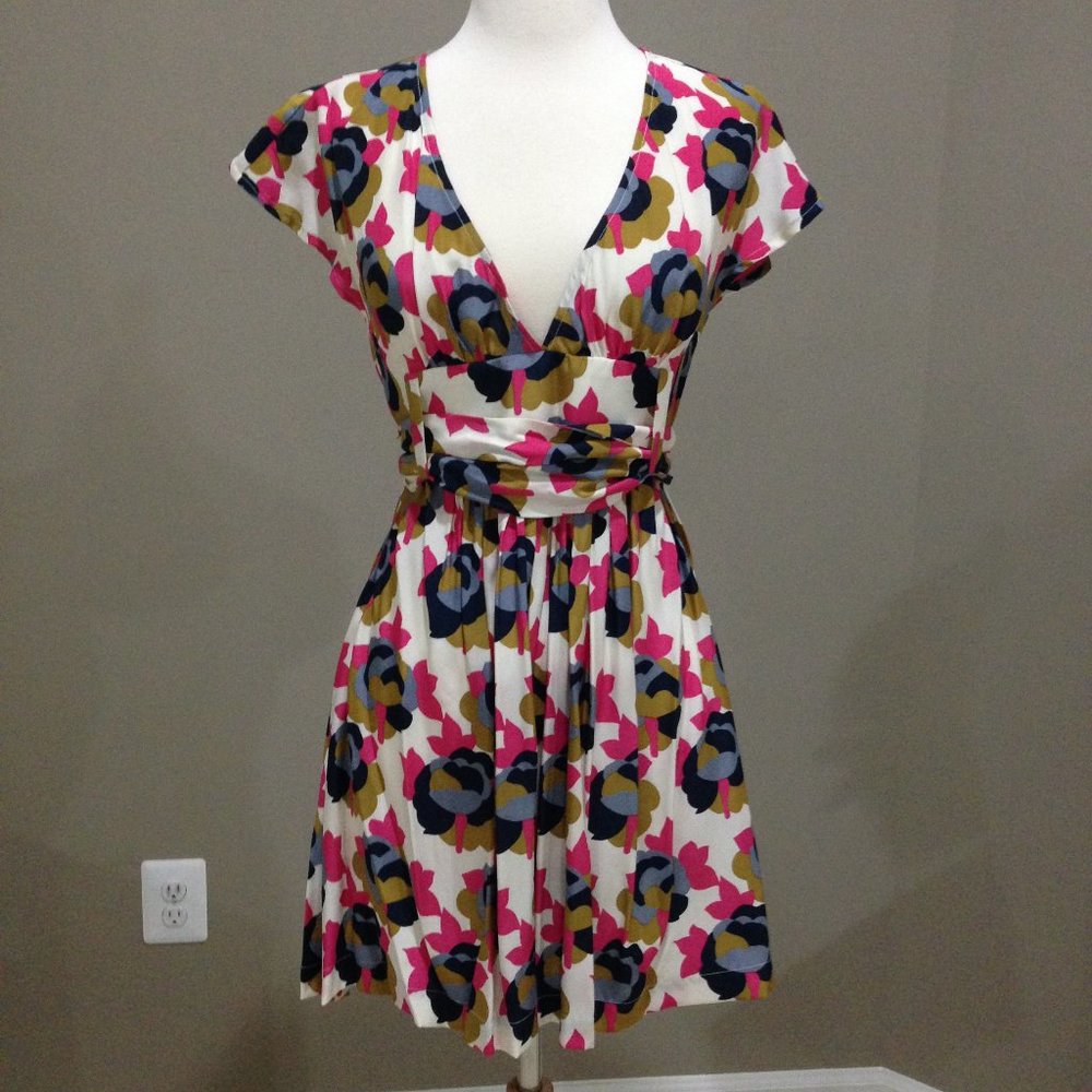Sophia Eugene floral print silk dress with removable belt